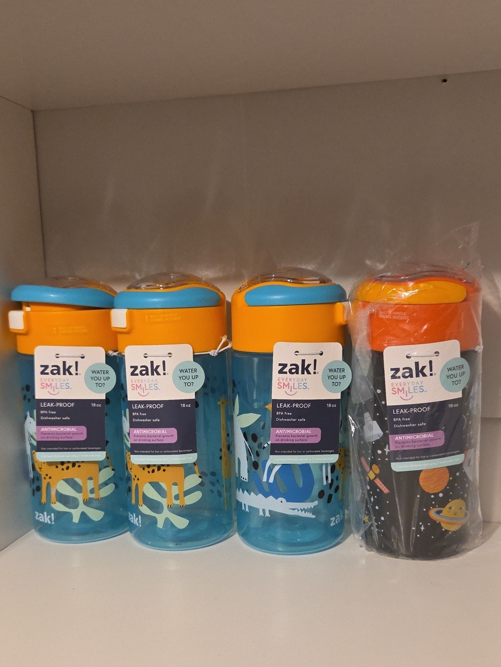 4 X $13 zak! Kids Leak-Proof Water Bottles - Blue & Orange